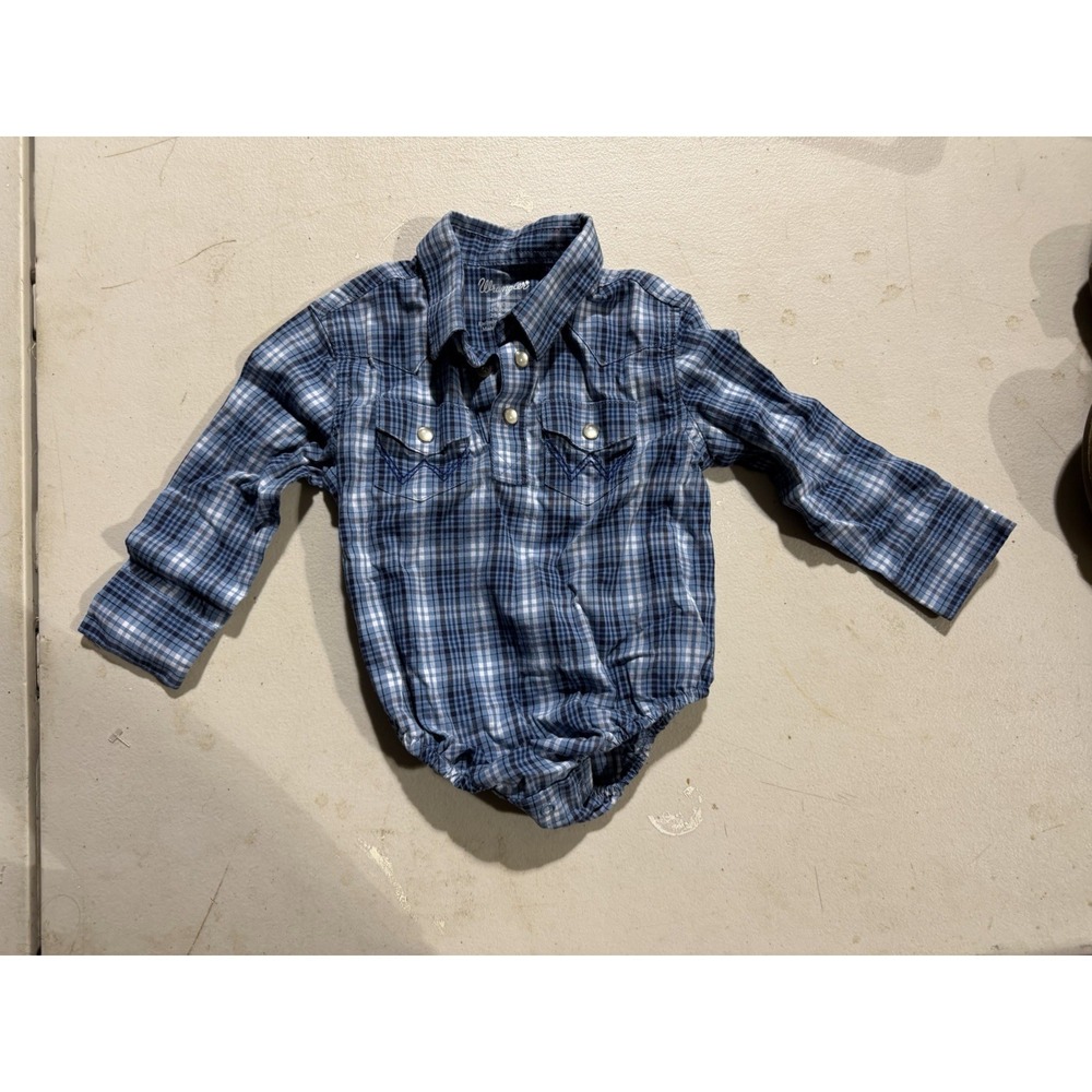 Wrangler bodysuit  24 Month Boy Button Down Blue Plaid